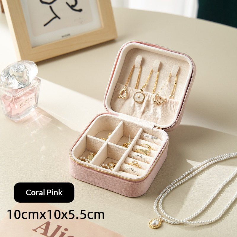 Light Luxury Velvet Jewelry Box – Portable, 3 Colors, with Stud Panel Option - HomeDIYer