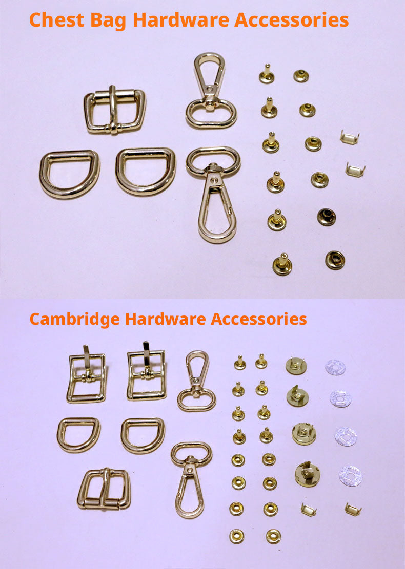 DIY Leather Bag Hardware Complete Set – Kelly, Cambridge, Saddle, Vegetable Basket + Shoulder Straps (Gold Chain & Fabric)