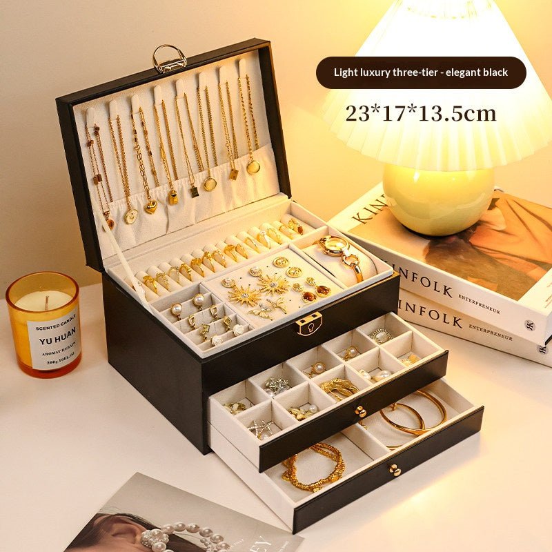 Medieval - Style Large Capacity Jewelry Box – 3 Layers, Lock, Watch Pillow - HomeDIYer