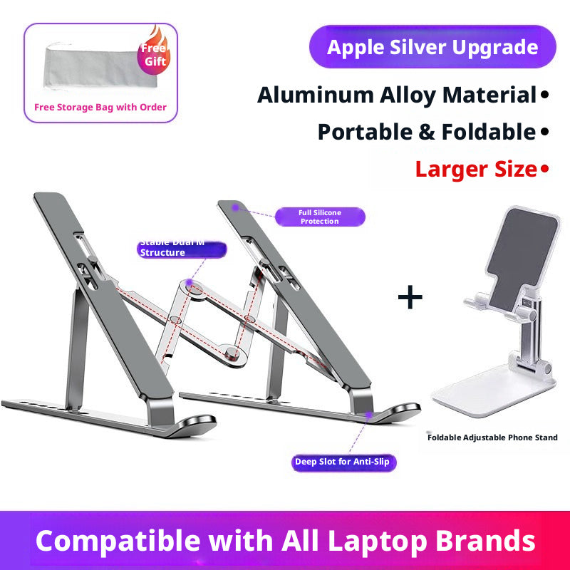 Aluminum Laptop Stand Foldable – 6-Level Height Adjustable Riser with Anti-Slip Silicone, Fits 10–17" Laptops, Compatible with MacBook, Dell, ASUS, HP