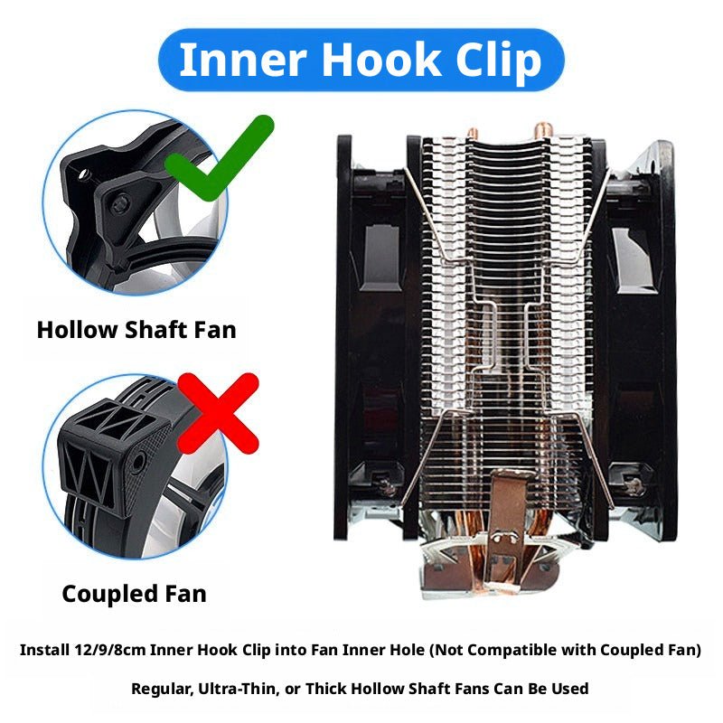 CPU Cooler Fan Wire Clips – Stainless Steel Retaining Hooks for 80mm, 90mm & 120mm Heatsink Fans | Inner & Outer Buckle Options | 5 Pairs Per Order - HomeDIYer