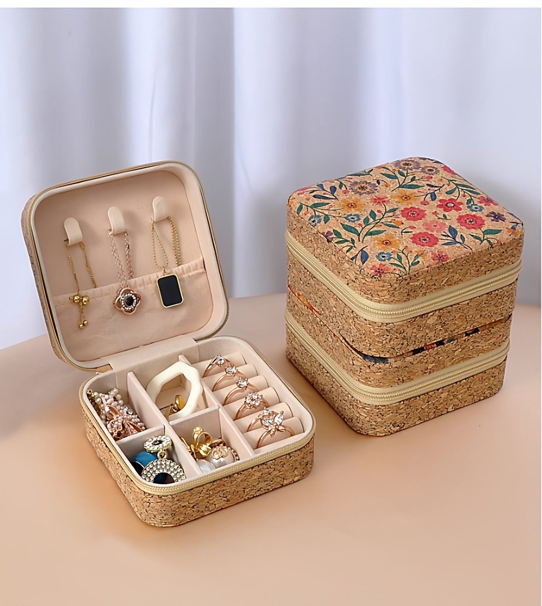 Vintage Jewelry Storage Box – Sunflower Sea Print, Portable Travel Case with Mirror, Ring & Earring Organizer, Necklace Pouch - HomeDIYer