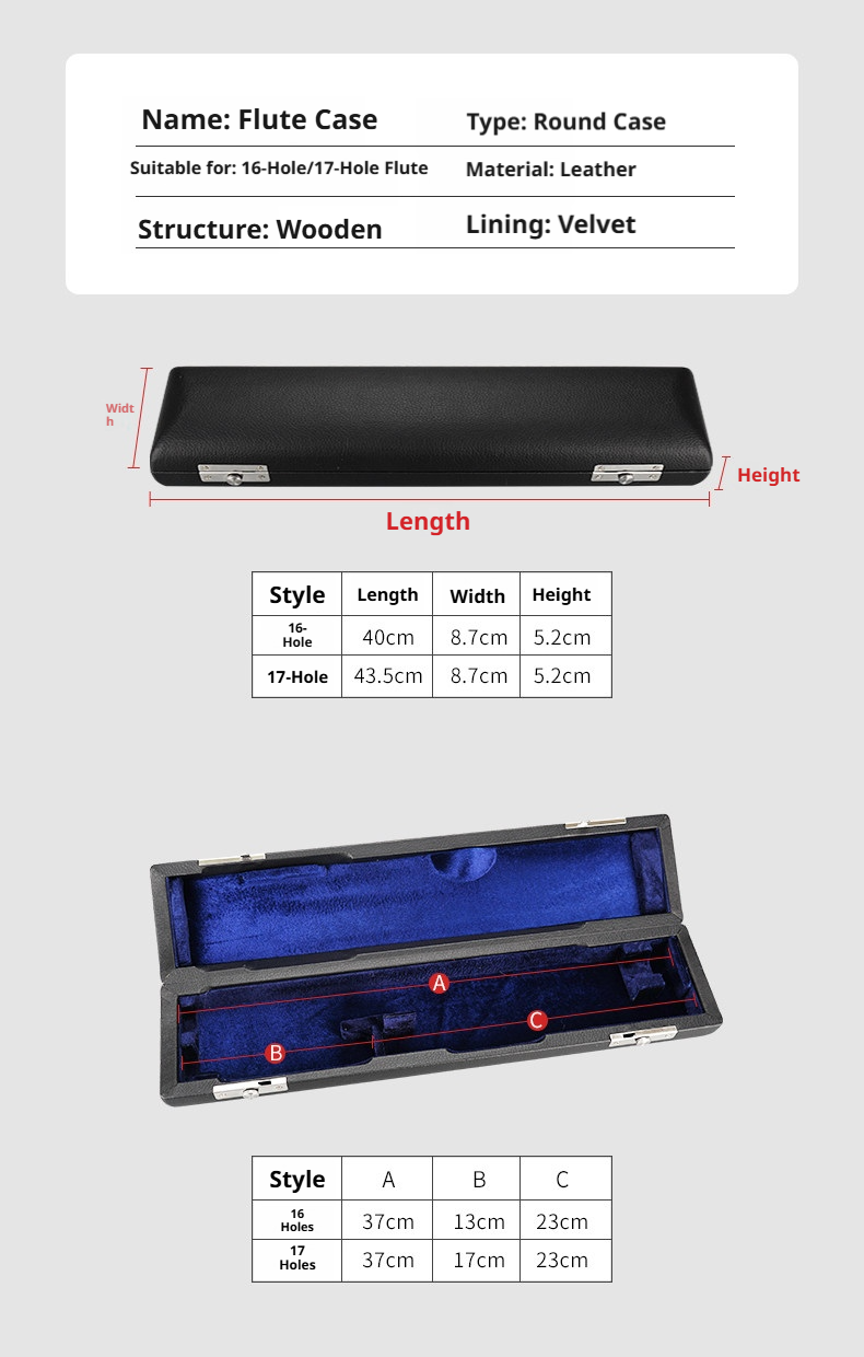 MEIDASI Flute Case & Bag – 16/17‑Hole Wooden Box (Round/Square) + Leather + Canvas Bag