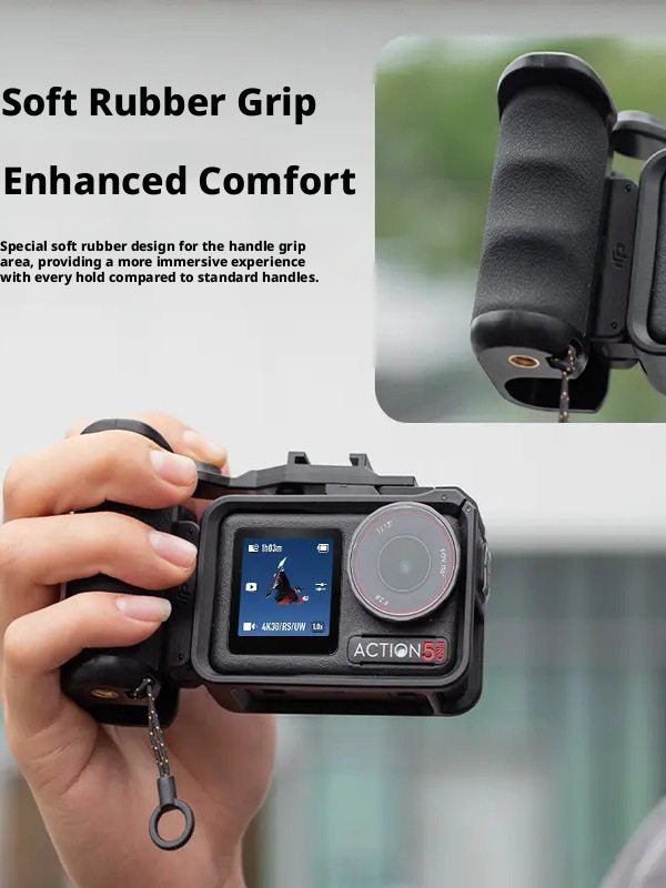 DJI Action 5 Pro / 4 / 3 Street Shooting Handle Kit — Ergonomic Grip with Cage Mount & Lanyard - HomeDIYer