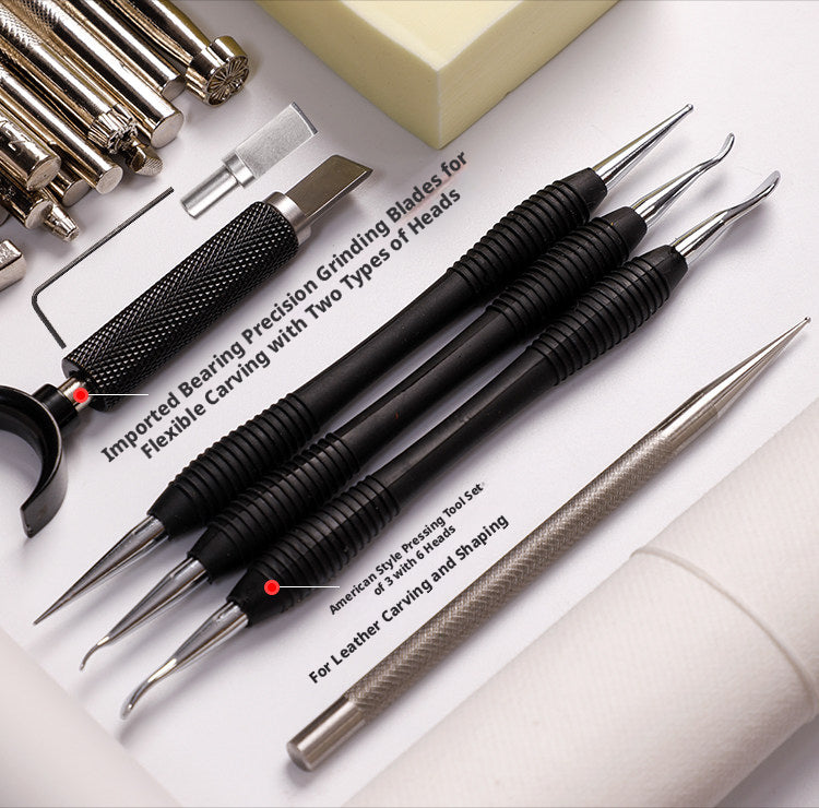 Leather Carving Tool Set – 20 Stamps + Swivel Knife + Hammer + Sponge & Transfer Paper