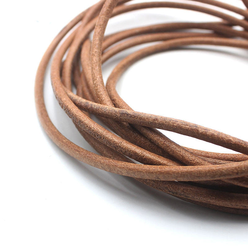 Round Cowhide Rope – 1‑6mm Genuine Leather Cord for Jewelry, Lacing & DIY (Natural / Dark Coffee / Black)