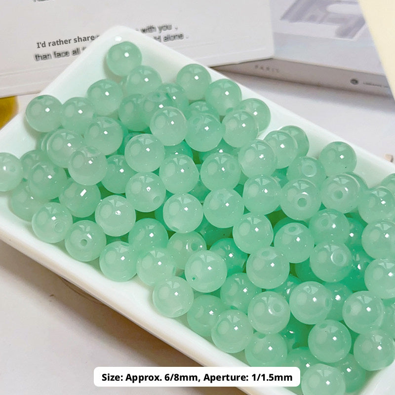 Glass Jelly Solid Color Beads – Imitation Jade Round Beads for DIY Bracelets, Necklaces, 6/8/10mm, 100pcs per Pack (White, Pink, Blue, Green, Beige, Purple)
