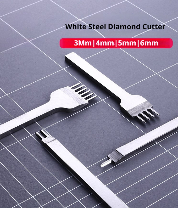 White Steel Diamond Chisel Set – 3/4/5/6mm Spacing, 1/2/4/6 Teeth for Leather Stitching