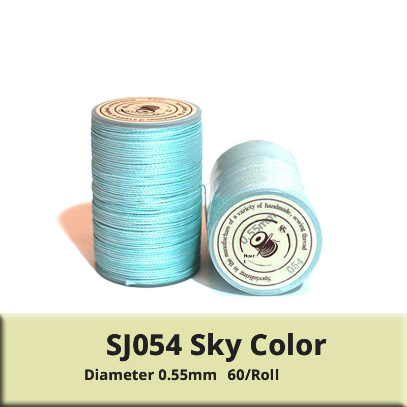 0.55mm Round Waxed Polyester Thread – 63 Colors, 60m Roll for Hand Sewing Leather, Bags, Belts