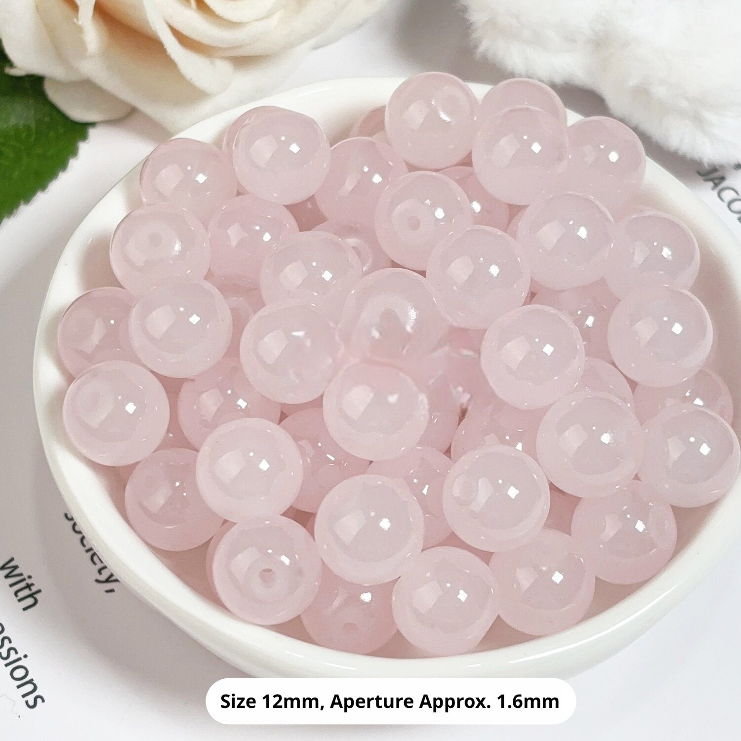 Glass Jelly Solid Color Beads – Imitation Jade Round Beads for DIY Bracelets, Necklaces, 6/8/10mm, 100pcs per Pack (White, Pink, Blue, Green, Beige, Purple)