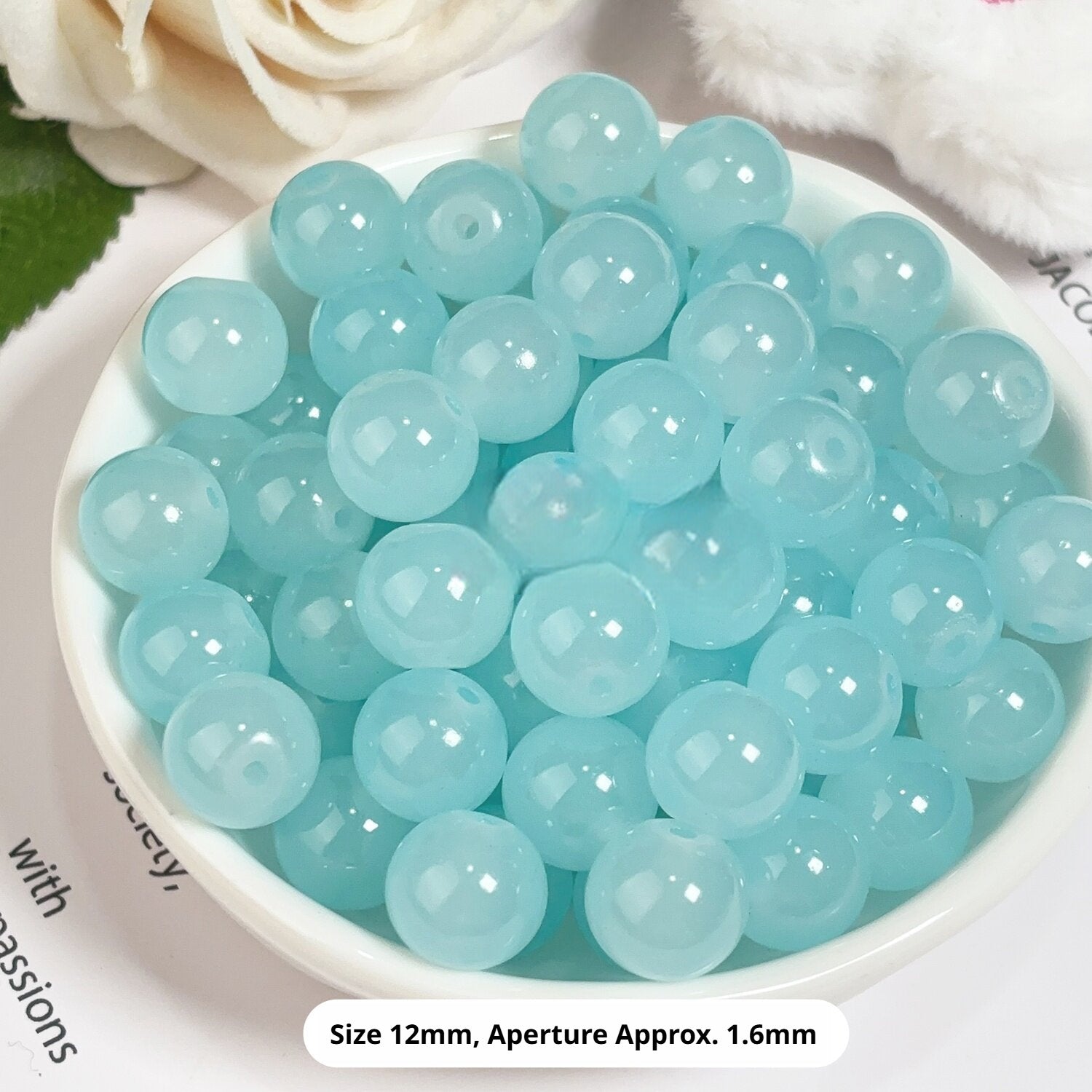 Glass Jelly Solid Color Beads – Imitation Jade Round Beads for DIY Bracelets, Necklaces, 6/8/10mm, 100pcs per Pack (White, Pink, Blue, Green, Beige, Purple)
