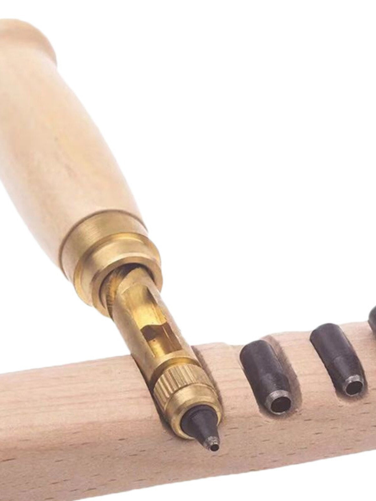 Automatic Belt Punch – Self‑Rotating 6‑Head Leather Hole Punch (1.5‑4.0mm) with Solid Wood Handle