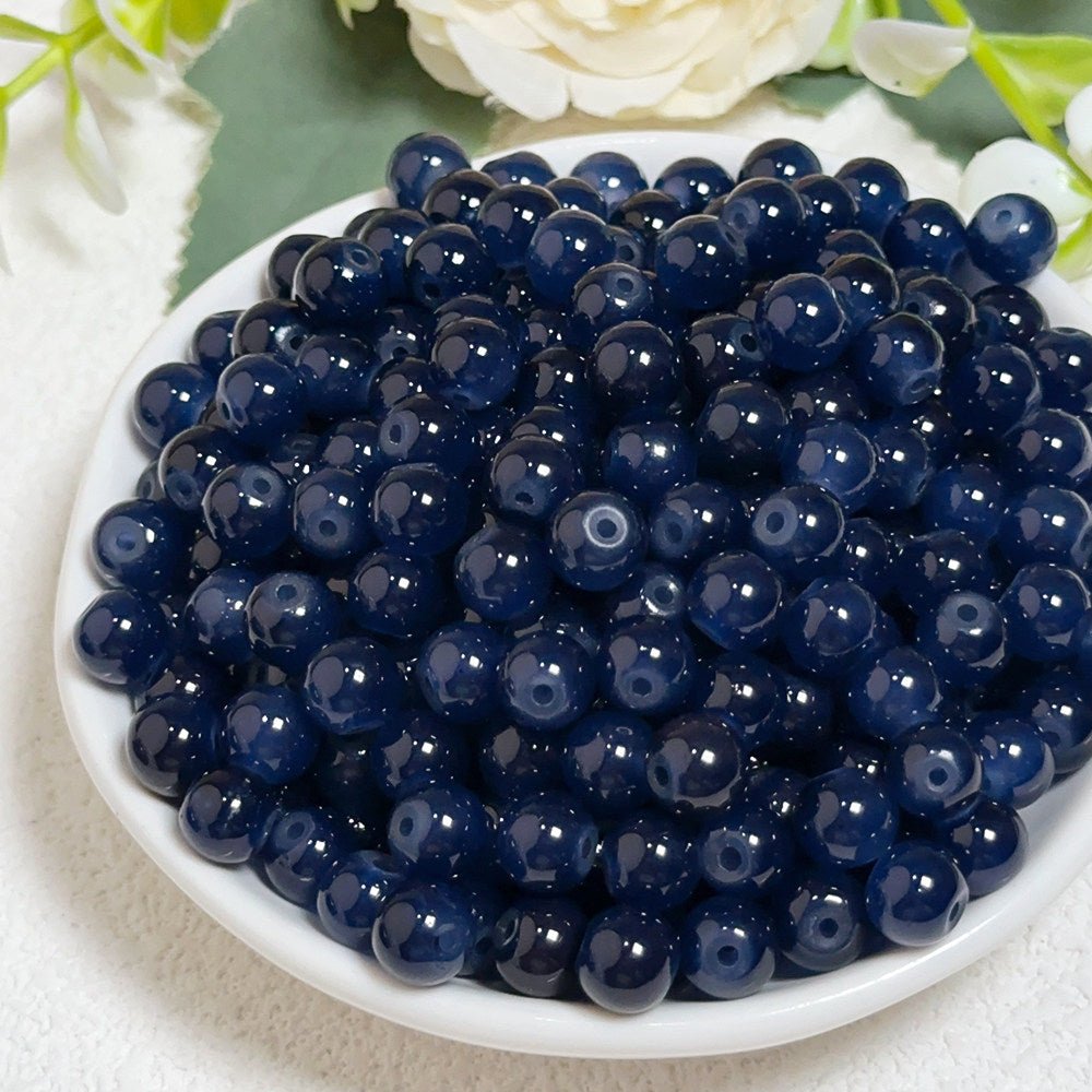 Glass Jelly Solid Color Beads – Imitation Jade Round Beads for DIY Bracelets, Necklaces, 6/8/10mm, 100pcs per Pack (White, Pink, Blue, Green, Beige, Purple) - HomeDIYer