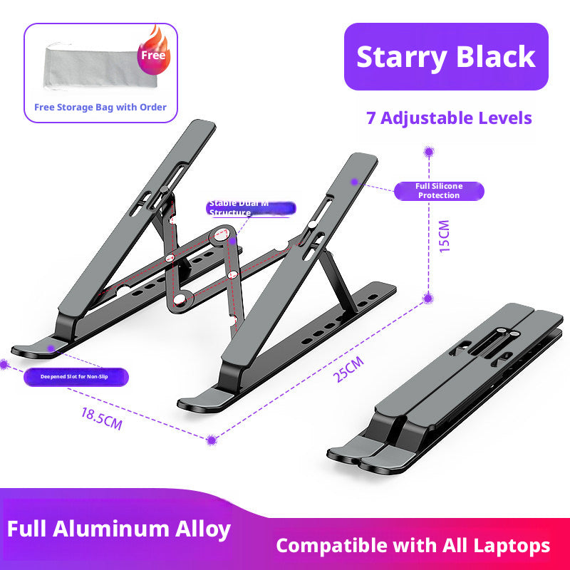 Aluminum Laptop Stand Foldable – 6-Level Height Adjustable Riser with Anti-Slip Silicone, Fits 10–17" Laptops, Compatible with MacBook, Dell, ASUS, HP