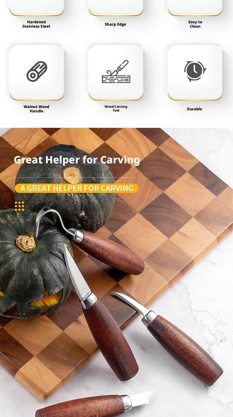 Walnut Wood Carving Knife Set – 5 Blades for Pumpkin, Wood, Wax & Linocut