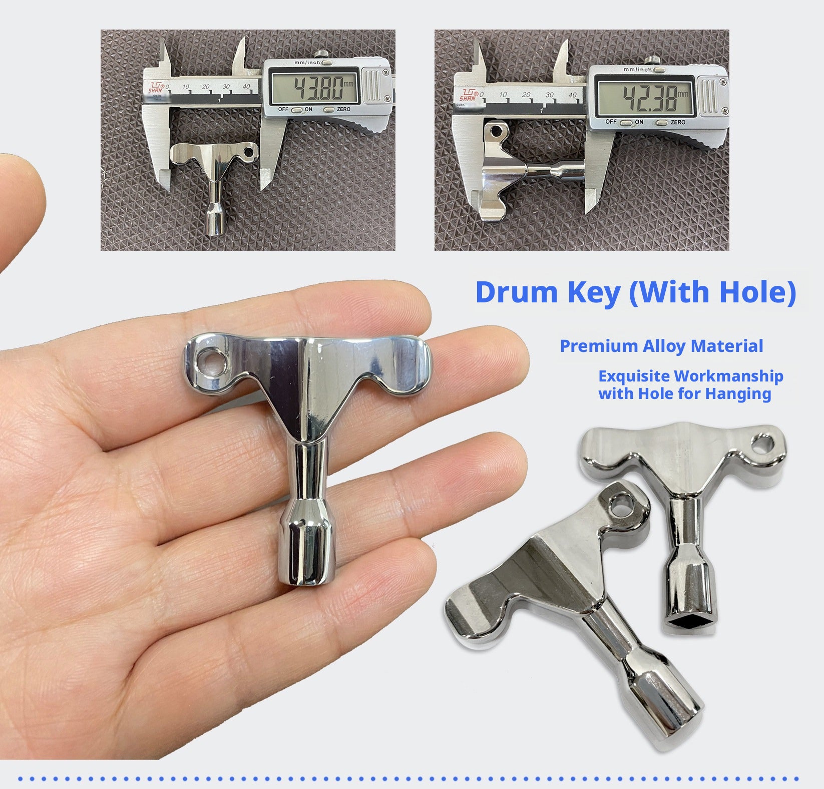 PDH Zinc Alloy Drum Key – Universal Tuning Wrench for Acoustic Drums, Keychain Hole, Power Tool Compatible