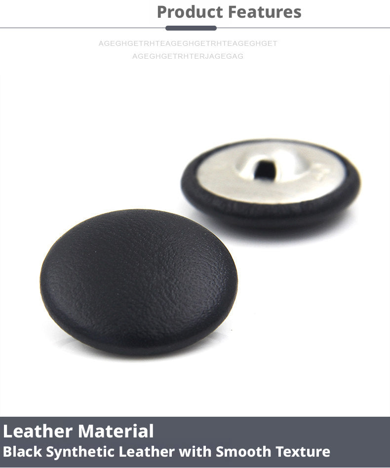 Black Leather Buttons – Multiple Sizes 11mm to 38mm for Coats, Jackets & DIY Crafts (6 or 12 Pack)