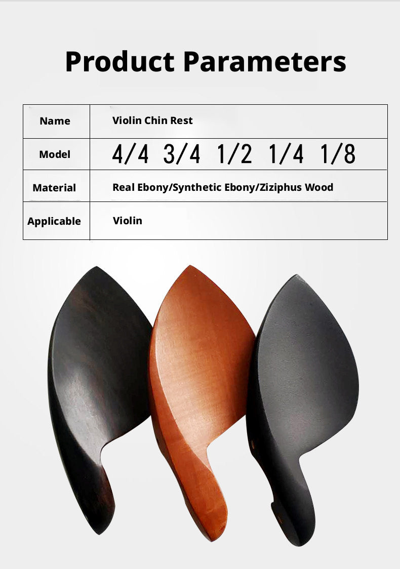 Violin Chin Rest with Screws, Cork & Screwdriver – Ebony / Jujube Wood / Imitation Ebony (4/4, 3/4, 1/2, 1/4, 1/8)