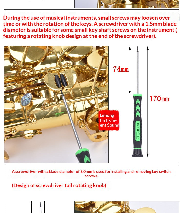 Complete Saxophone Repair Tool Set – Screwdrivers, Spring Hook, Adjustment Tabs, Rubber Hammer & Torch