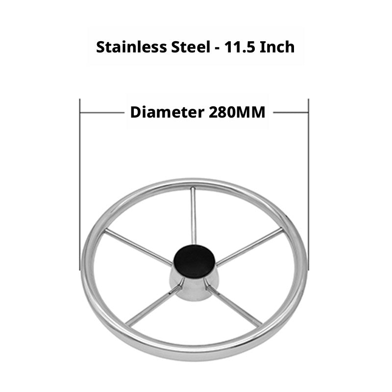 Marine Steering Wheel for Boats – Stainless Steel & Black Foam 11.5 to 15.5 Inch