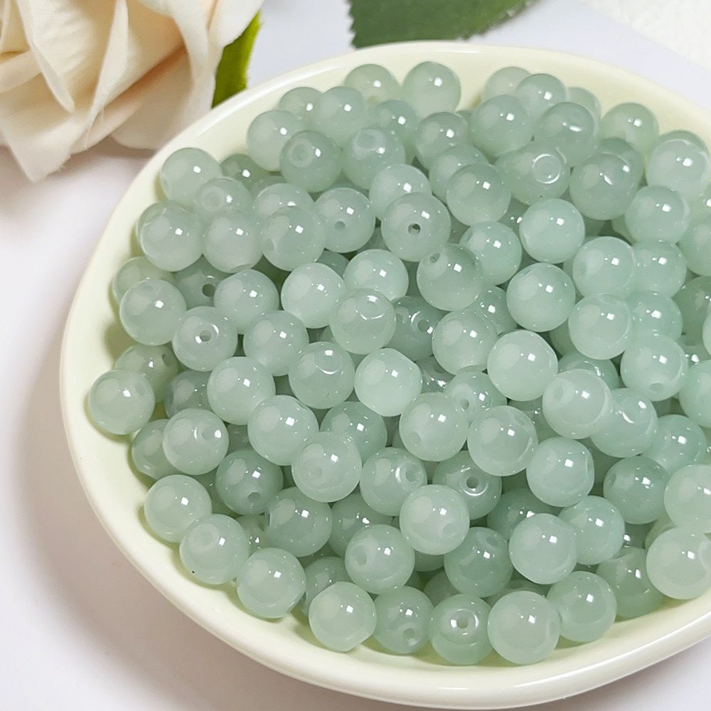 Glass Jelly Solid Color Beads – Imitation Jade Round Beads for DIY Bracelets, Necklaces, 6/8/10mm, 100pcs per Pack (White, Pink, Blue, Green, Beige, Purple) - HomeDIYer