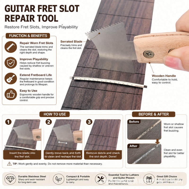 Guitar Nut Slot & Fret Groove Cleaning Saw – Fingerboard Grooving File with Optional Fret Protector