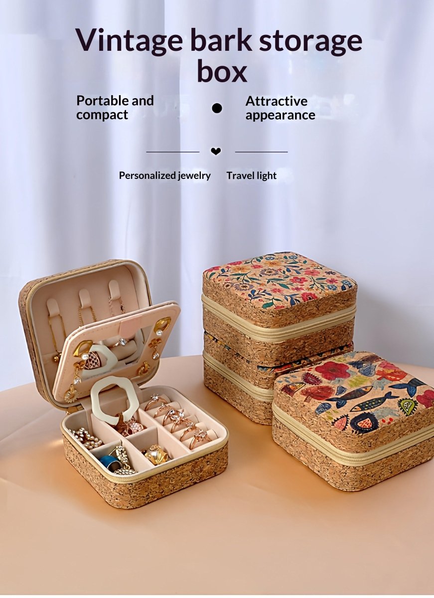 Vintage Jewelry Storage Box – Sunflower Sea Print, Portable Travel Case with Mirror, Ring & Earring Organizer, Necklace Pouch - HomeDIYer