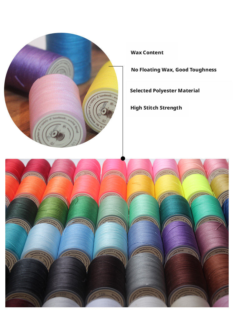 0.55mm Round Waxed Polyester Thread – 63 Colors, 60m Roll for Hand Sewing Leather, Bags, Belts