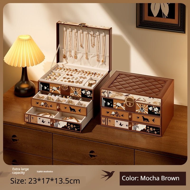 Medieval - Style Large Capacity Jewelry Box – 3 Layers, Lock, Watch Pillow - HomeDIYer