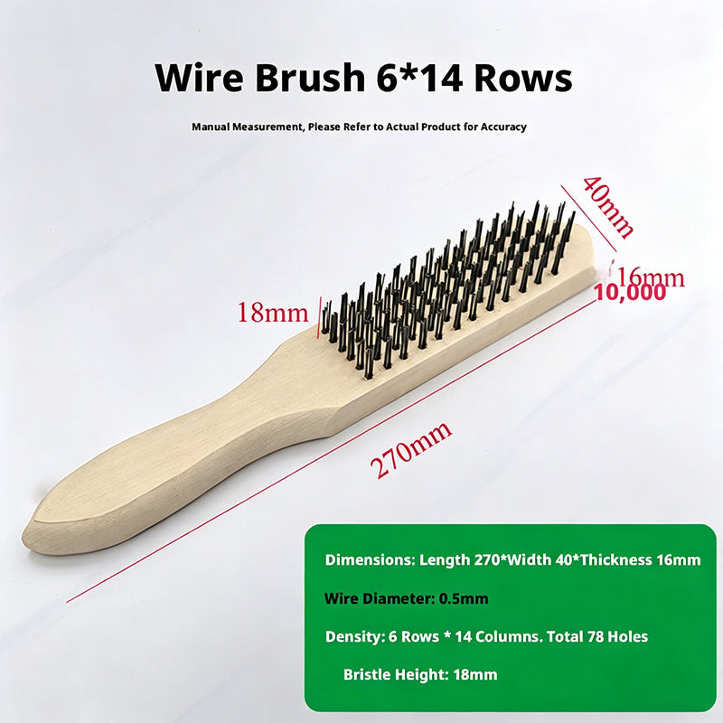 Industrial Wire Brush Set with Wooden Handle - Stainless Steel & Iron Bristles for Rust Removal, Fish Scaling & Surface Grinding