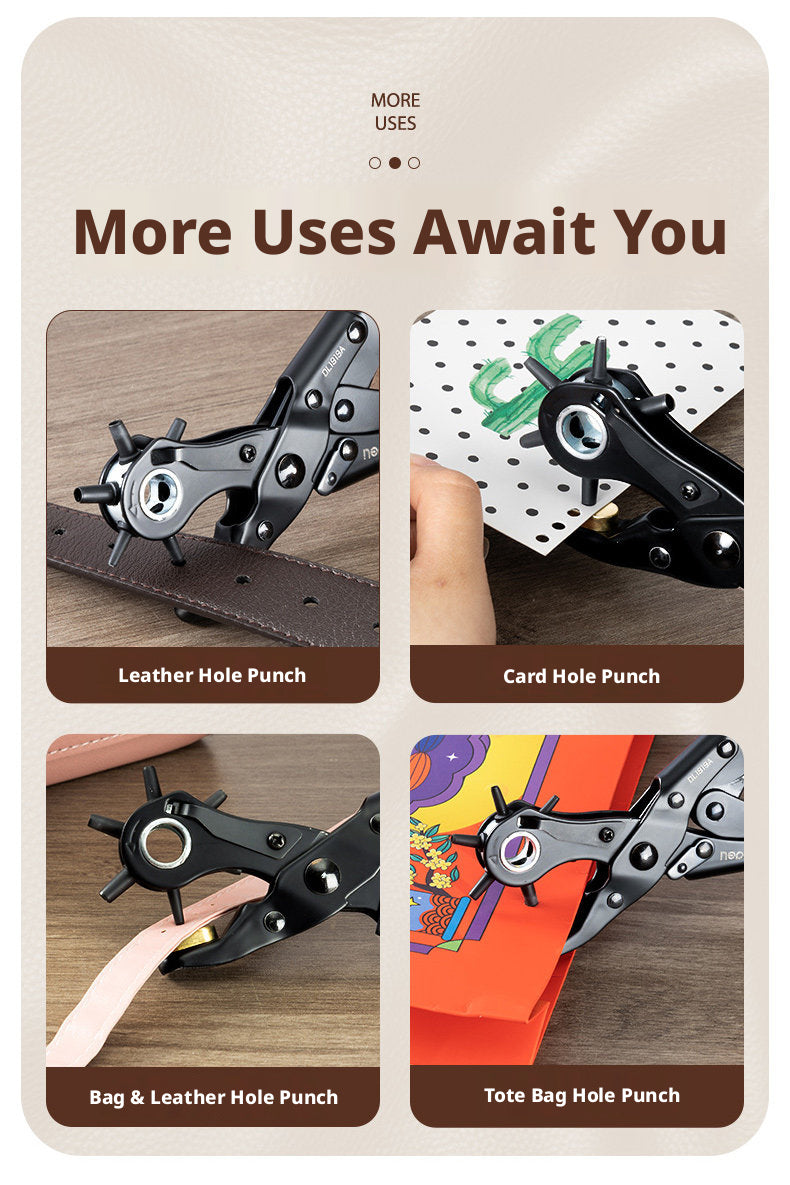 Deli Belt Punch Pliers – Labor‑Saving 6‑Size Rotary Hole Punch for Leather, Belts, Watch Straps