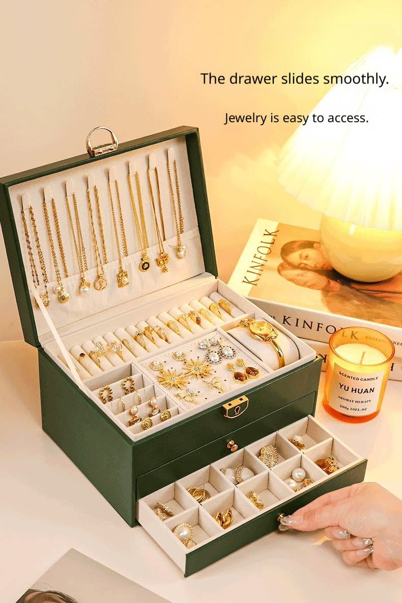 Medieval - Style Large Capacity Jewelry Box – 3 Layers, Lock, Watch Pillow - HomeDIYer