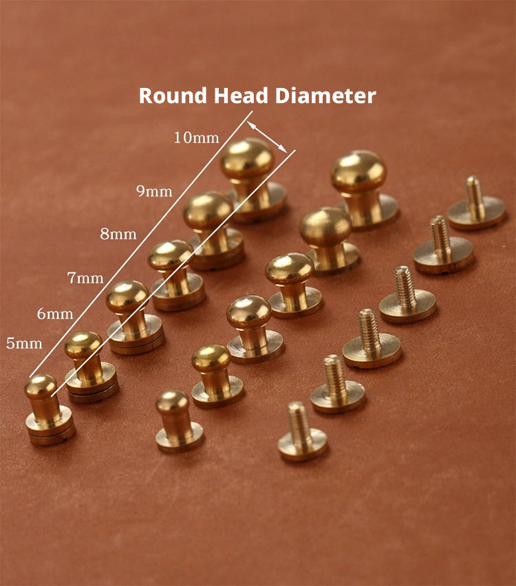 Brass Monk Head Hardware – 5-10mm Solid Brass Leather Screws for Bags & Accessories (20 Pack)