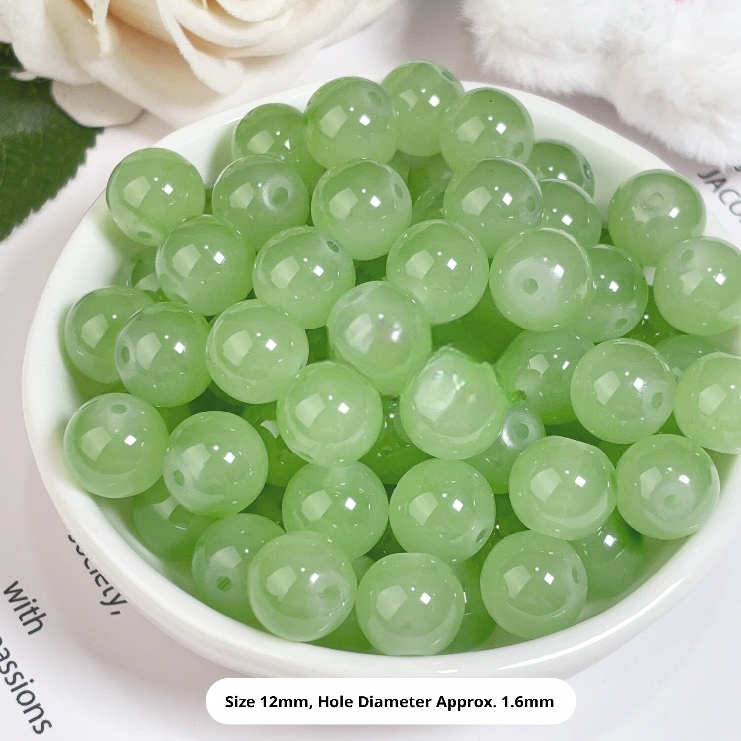 Glass Jelly Solid Color Beads – Imitation Jade Round Beads for DIY Bracelets, Necklaces, 6/8/10mm, 100pcs per Pack (White, Pink, Blue, Green, Beige, Purple)