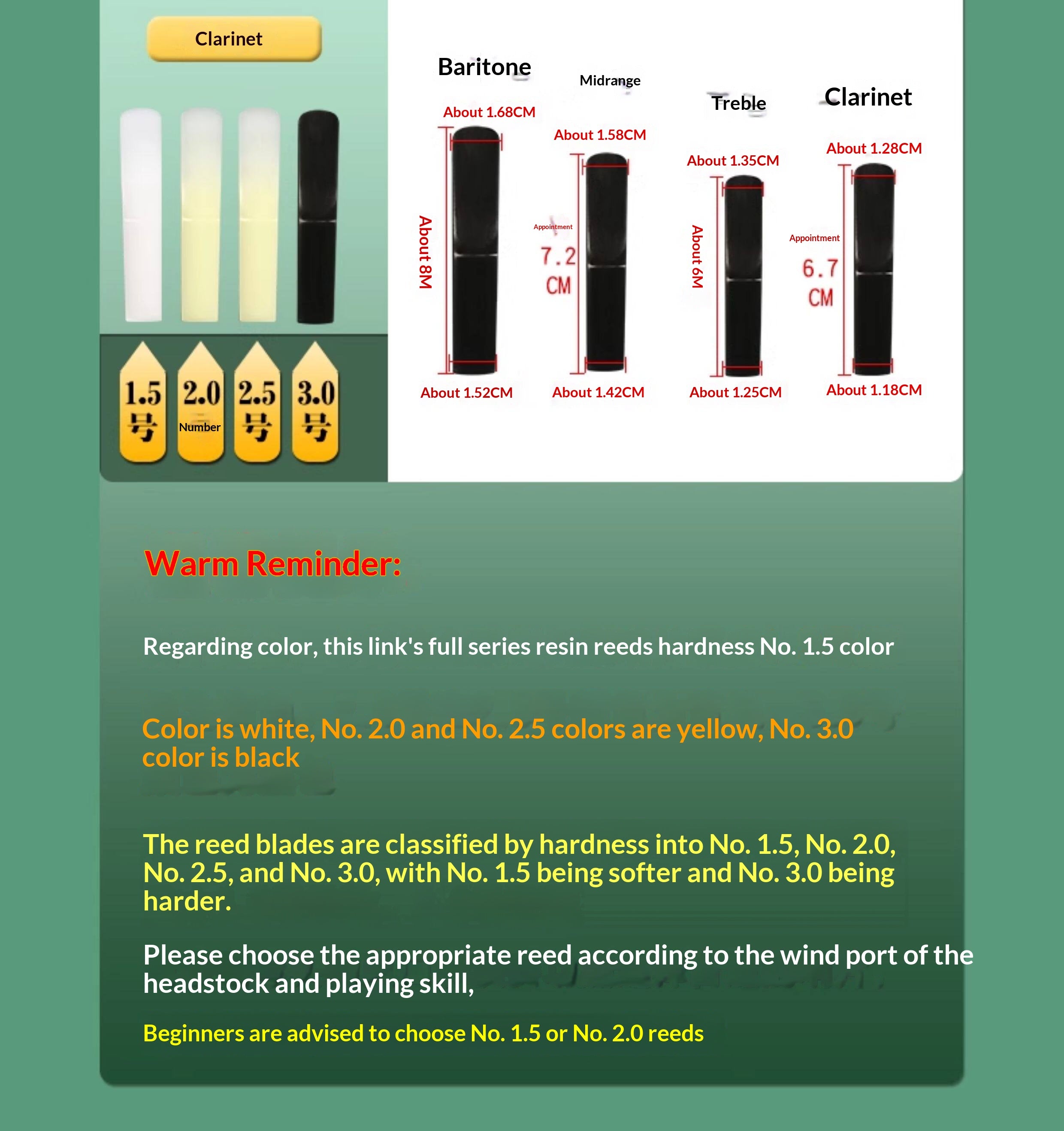 Resin Saxophone & Clarinet Reeds – 1.5 / 2.0 / 2.5 / 3.0 – Single or 4‑Pack (Alto, Tenor, Soprano, Clarinet)
