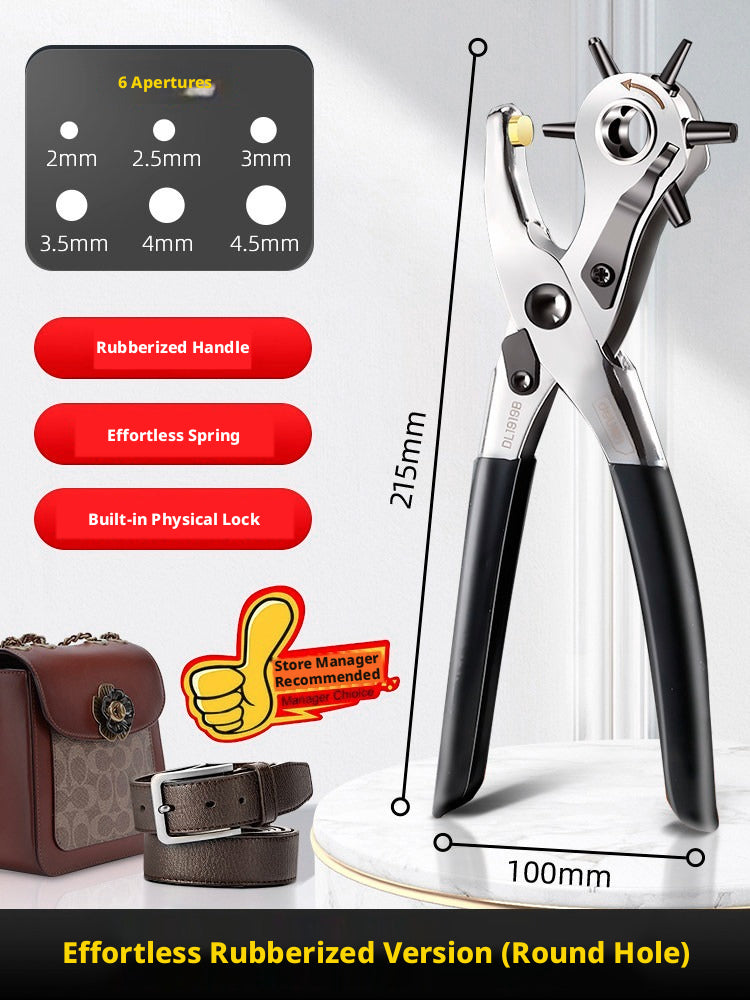 Deli Belt Punch Pliers – Labor‑Saving 6‑Size Rotary Hole Punch for Leather, Belts, Watch Straps