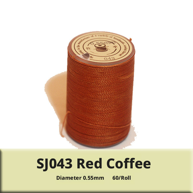 0.55mm Round Waxed Polyester Thread – 63 Colors, 60m Roll for Hand Sewing Leather, Bags, Belts