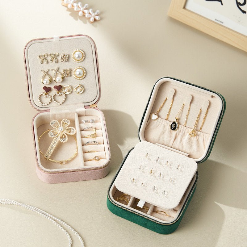 Light Luxury Velvet Jewelry Box – Portable, 3 Colors, with Stud Panel Option - HomeDIYer