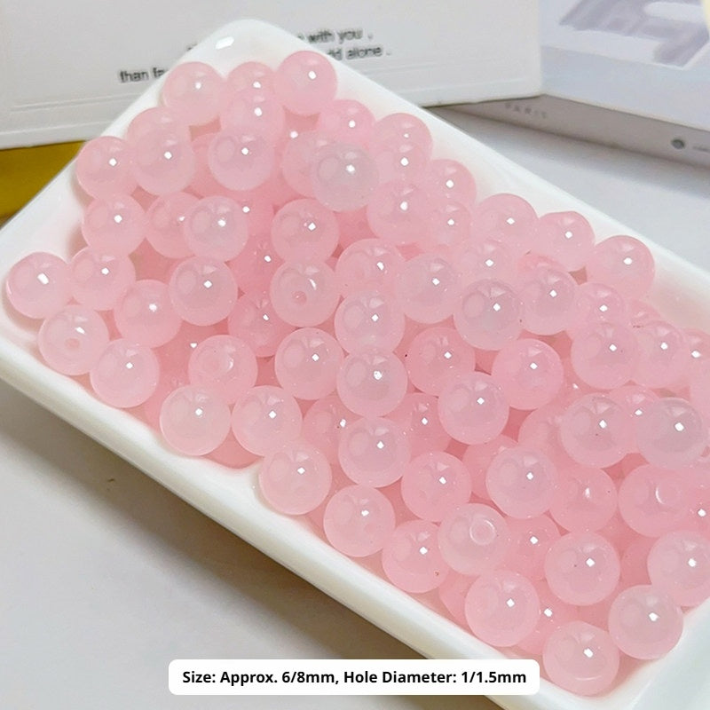 Glass Jelly Solid Color Beads – Imitation Jade Round Beads for DIY Bracelets, Necklaces, 6/8/10mm, 100pcs per Pack (White, Pink, Blue, Green, Beige, Purple)