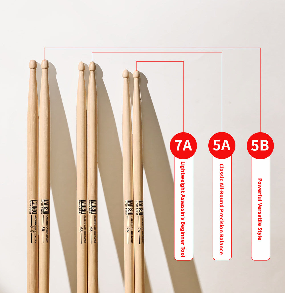 MUSO North American Wood Drumsticks – 7A / 5A / 5B (Hickory/Pecan) with Free Engraving