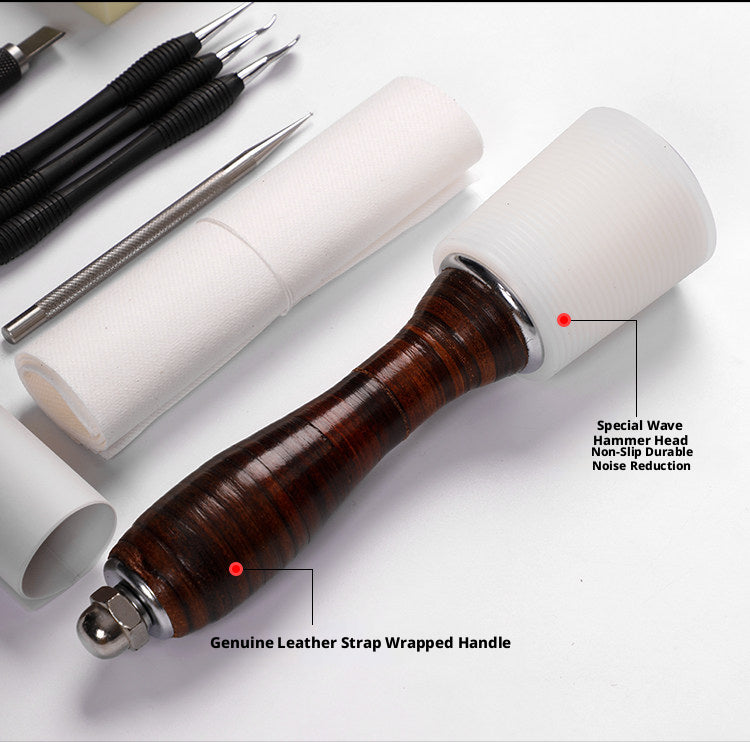 Leather Carving Tool Set – 20 Stamps + Swivel Knife + Hammer + Sponge & Transfer Paper
