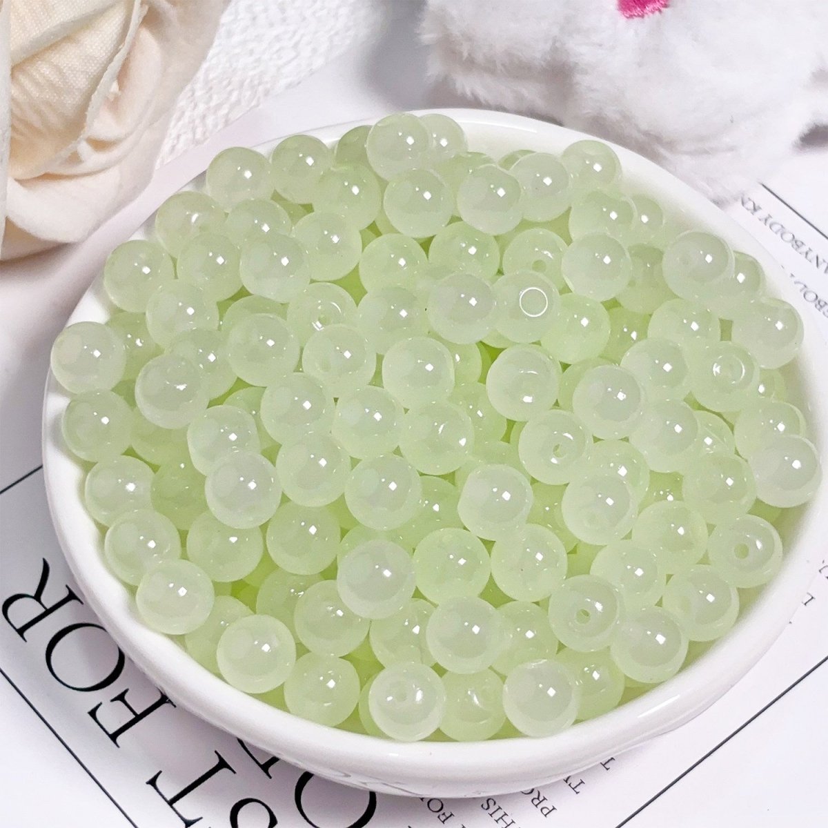 Glass Jelly Solid Color Beads – Imitation Jade Round Beads for DIY Bracelets, Necklaces, 6/8/10mm, 100pcs per Pack (White, Pink, Blue, Green, Beige, Purple) - HomeDIYer