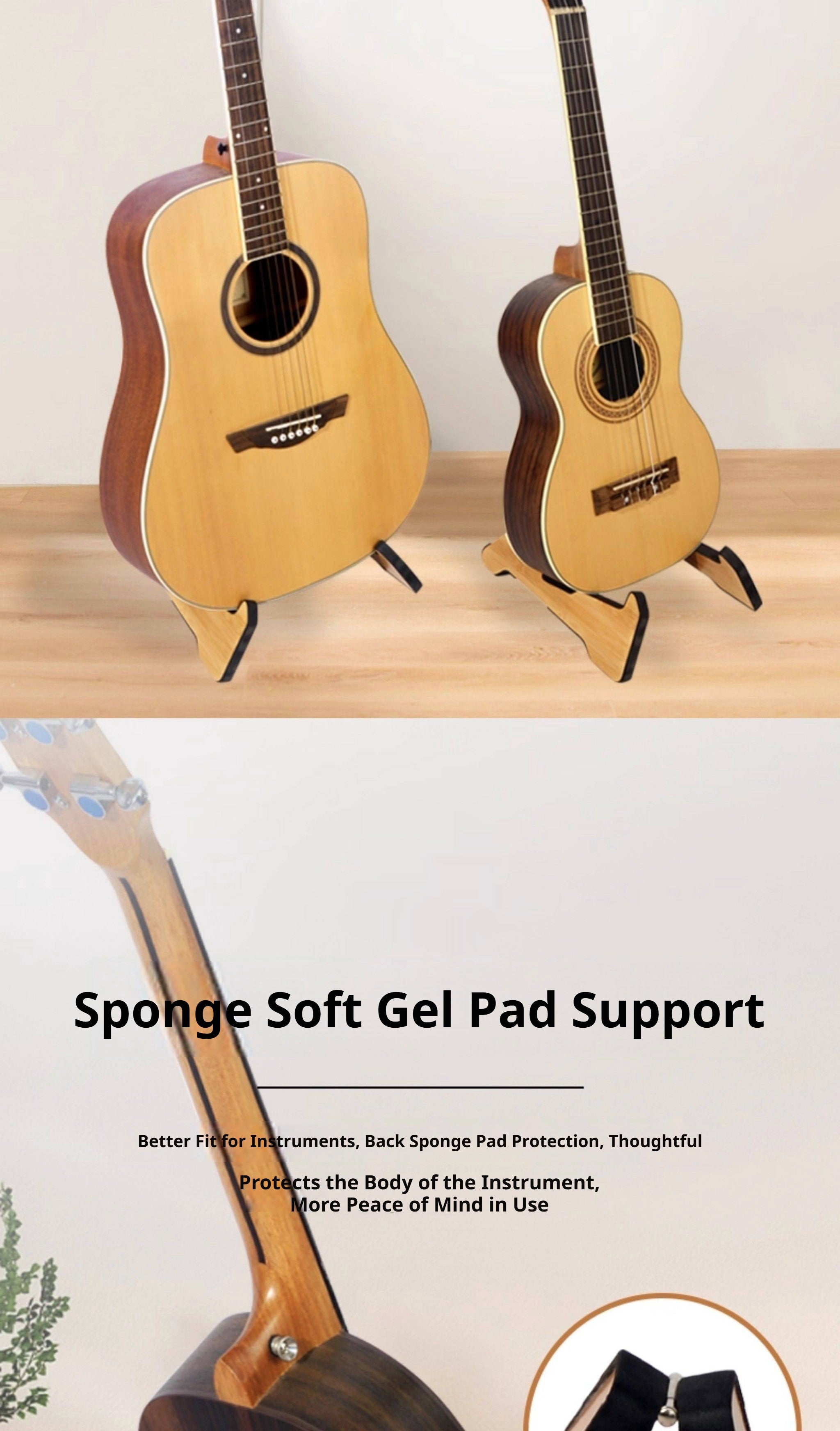 Solid Wood Foldable Guitar Stand – Bamboo A‑Frame for Guitar, Violin, Ukulele (with Footrest & Double Stand Options)