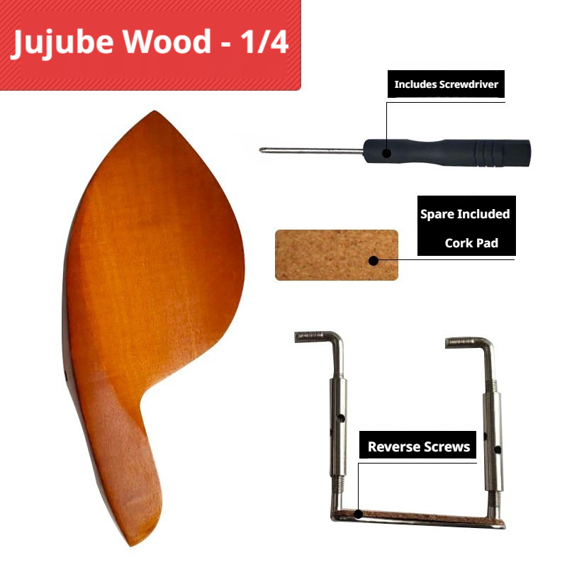 Violin Chin Rest with Screws, Cork & Screwdriver – Ebony / Jujube Wood / Imitation Ebony (4/4, 3/4, 1/2, 1/4, 1/8)