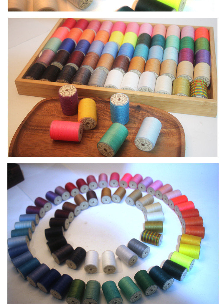 0.55mm Round Waxed Polyester Thread – 63 Colors, 60m Roll for Hand Sewing Leather, Bags, Belts