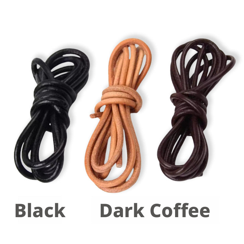 Round Cowhide Rope – 1‑6mm Genuine Leather Cord for Jewelry, Lacing & DIY (Natural / Dark Coffee / Black)