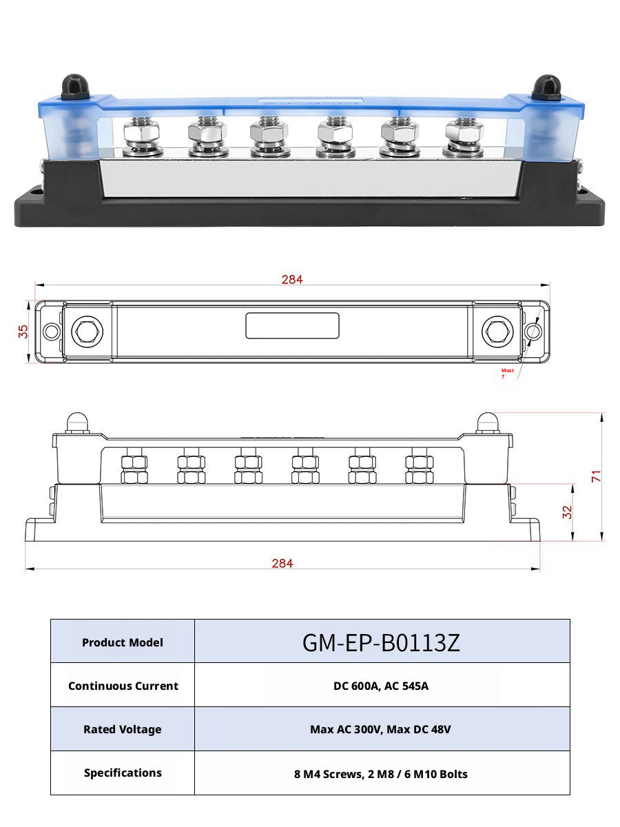 Marine Bus Bar – T2 Copper, 100A–600A DC, 2–20 Position, Single & Double Row, Boat RV Solar