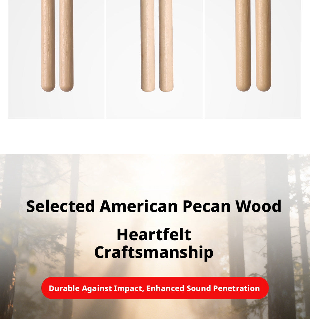 MUSO North American Wood Drumsticks – 7A / 5A / 5B (Hickory/Pecan) with Free Engraving