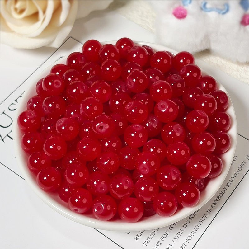 Glass Jelly Solid Color Beads – Imitation Jade Round Beads for DIY Bracelets, Necklaces, 6/8/10mm, 100pcs per Pack (White, Pink, Blue, Green, Beige, Purple) - HomeDIYer