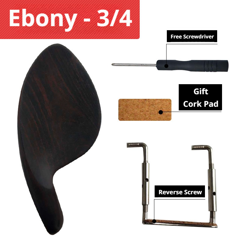 Violin Chin Rest with Screws, Cork & Screwdriver – Ebony / Jujube Wood / Imitation Ebony (4/4, 3/4, 1/2, 1/4, 1/8)